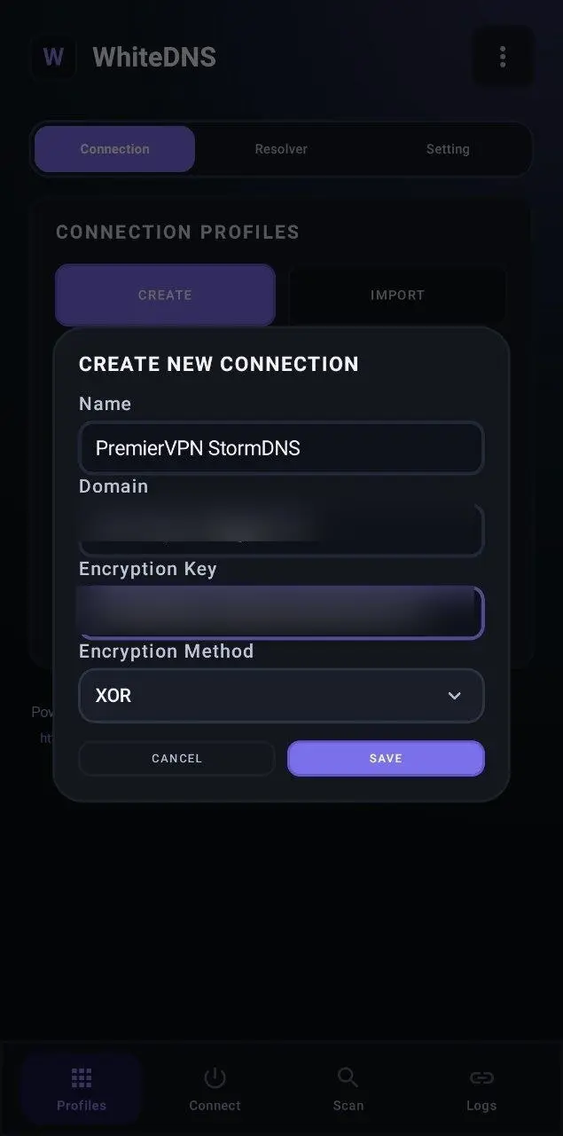 Fill in connection details and save