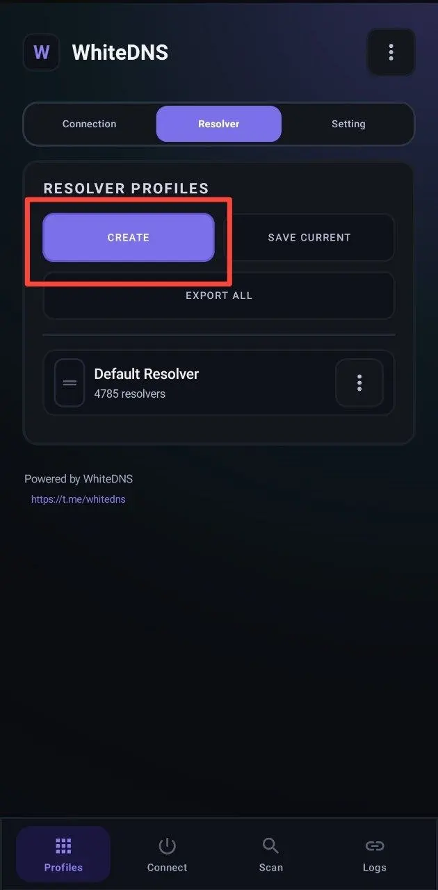 Tap CREATE for resolvers