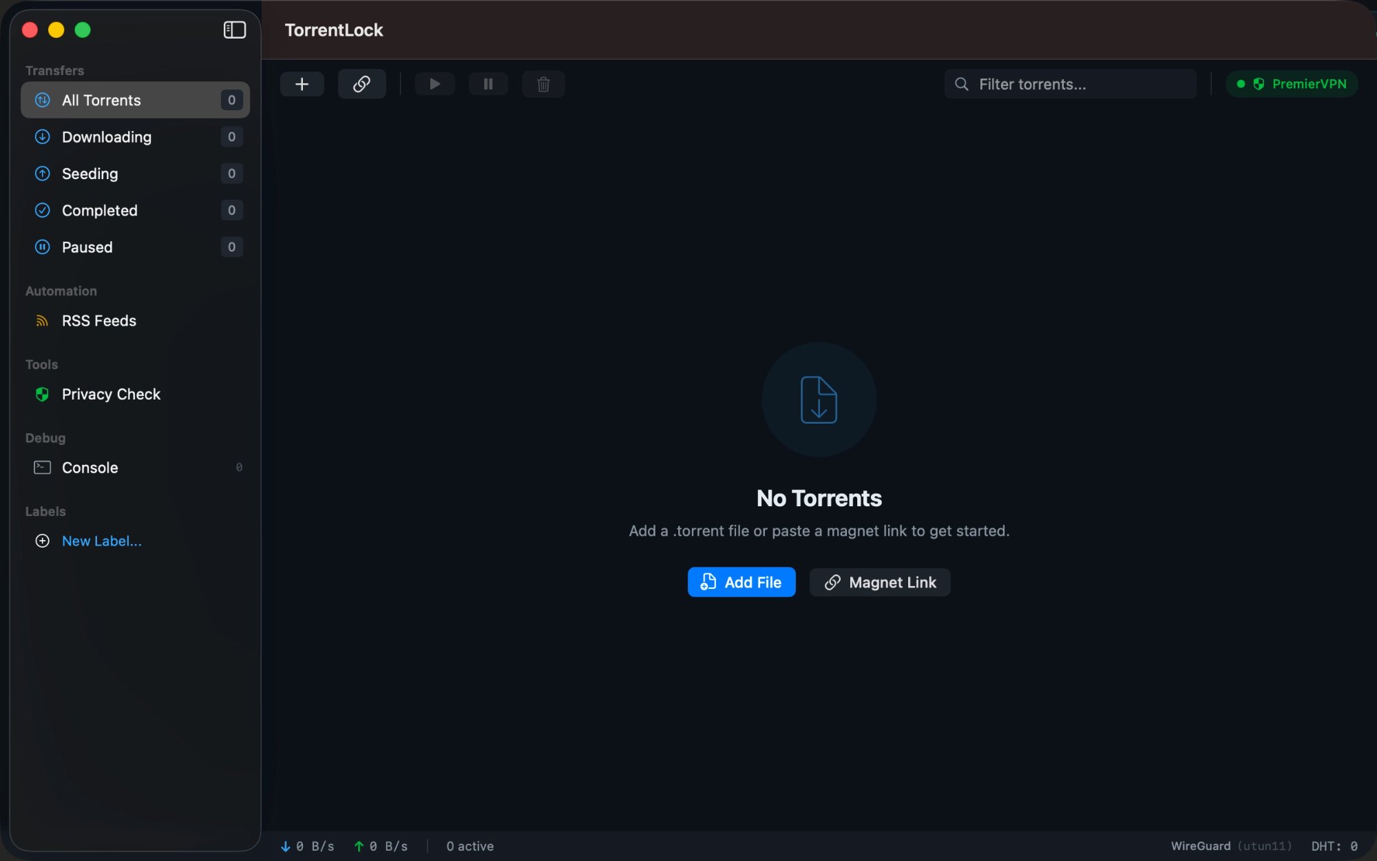 TorrentLock main interface on macOS